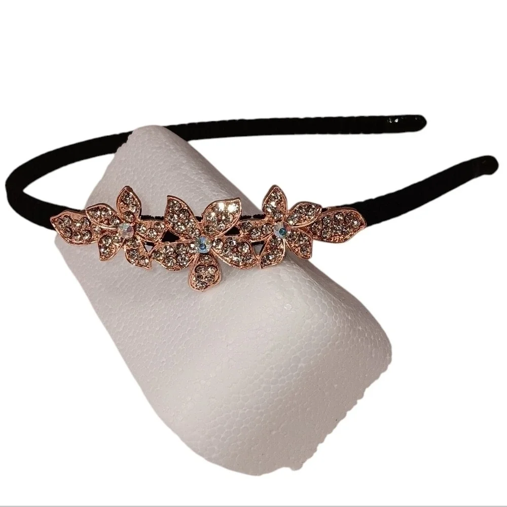 Sparkly Rhinestone Floral Headband Bridal Wedding Guest Glam Fairycore Boho Chic